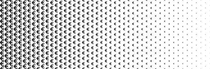 Fototapeta na wymiar horizontal black halftone of euro currency sign design for pattern and background.