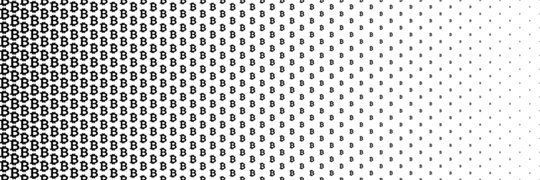 horizontal black halftone of bitcoin currency sign design for pattern and background.