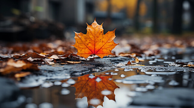 Folha de bordo laranja vibrante em po&ccedil;a outonal
