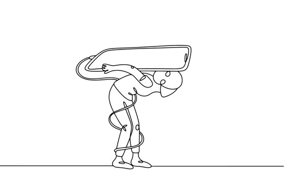 Nomophobia. Woman. Smartphone. One line