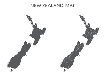 New Zealand map. Map of New Zealand in set in grey