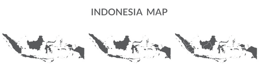 Indonesia map. Map of Indonesia in set in grey - obrazy, fototapety, plakaty