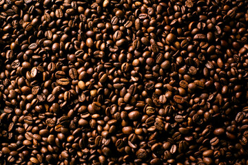 Full Frame Close Up Studio Shot Of Roasted Coffee Beans
