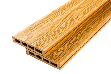 Wood plastic composite patio decking boards isolated on white background