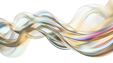 Fototapeta premium Wave metallic lines iridescent shape on transparent background