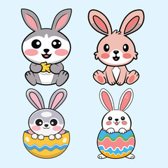 vector-drawn easter bunny collection