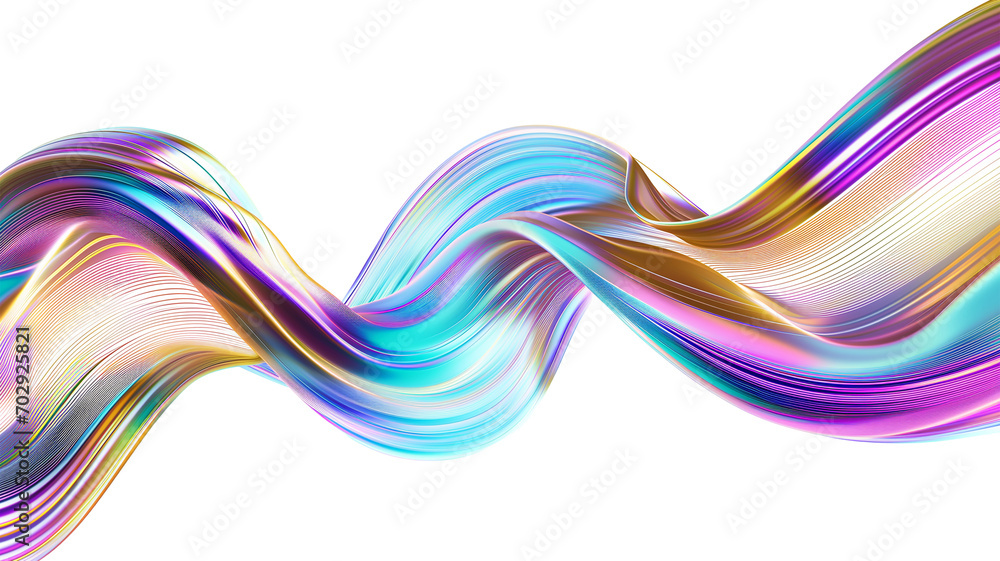 Poster wave metallic lines iridescent shape on transparent background