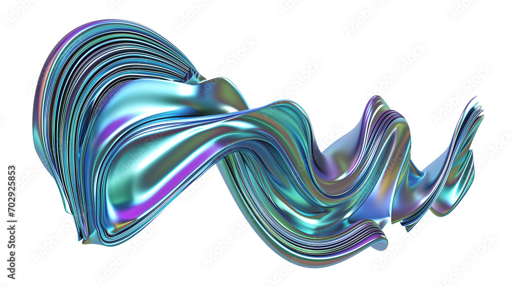 Poster wave metallic lines iridescent shape on transparent background