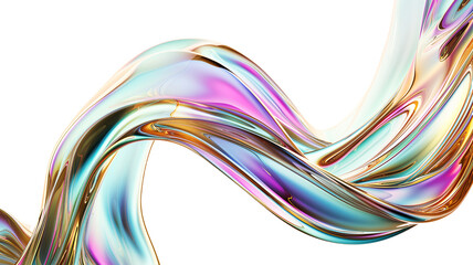 Wave metallic lines iridescent shape on transparent background - obrazy, fototapety, plakaty