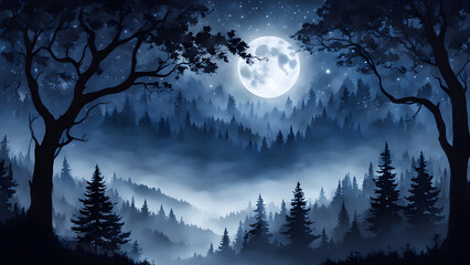 Moon night dark nature background - obrazy, fototapety, plakaty