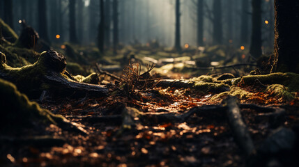 Obraz premium Serene Forest Floor with Decaying Branches Embracing the Cycle of Nature