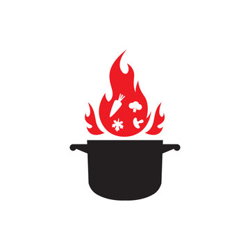 hot pan fire cooking logo design vector image