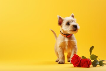   puppy with red rose