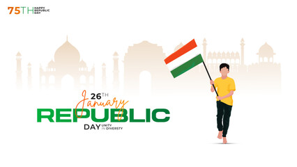 Naklejka premium 75th Indian Republic Day, 26 January Celebration Social Media Post, Web Benner, Status Wishes 