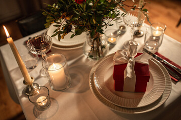 festive table serving at home on valentine's day