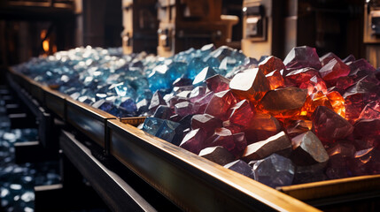 Gemstone Odyssey Industrial Conveyor Belts Carrying a Cascade of Sparkling Gems
