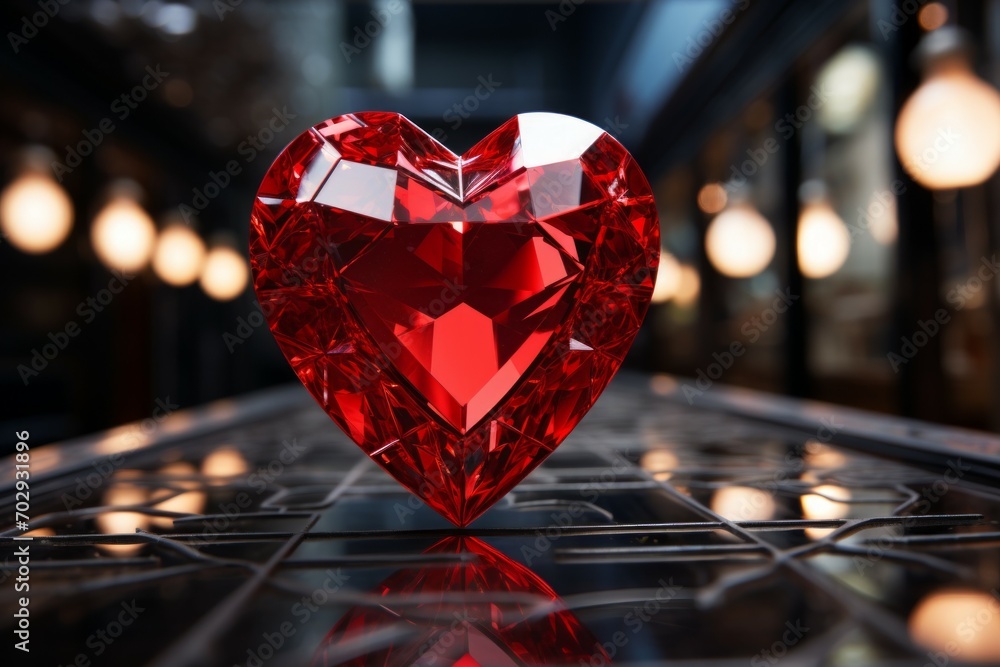 Poster heart shaped gemstone. background with selective focus and copy space