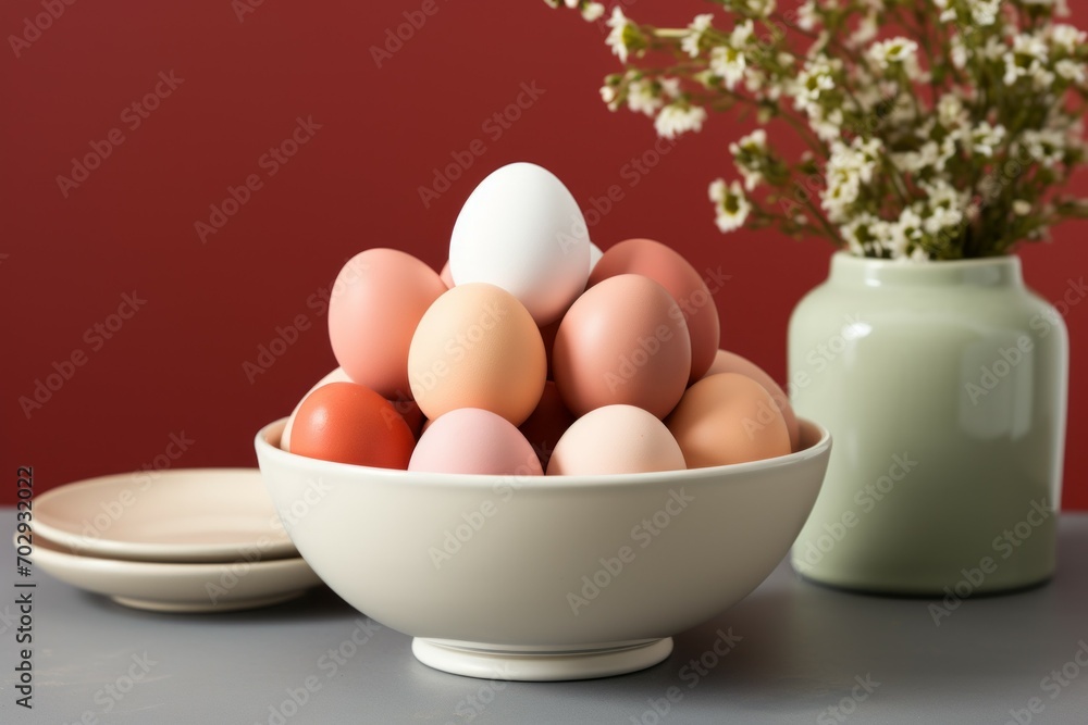 Poster eggs in trendy colors. background with selective focus and copy space