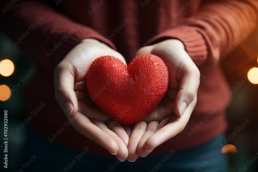 Poster heart in hands. background with selective focus and copy space