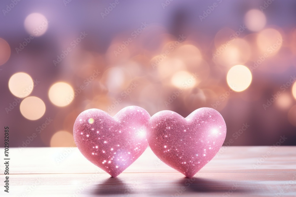Poster festive card backdrop with hearts. background with selective focus and copy space