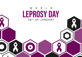 World Leprosy Day on January 28 in a hexagon pattern style. Awareness about leprosy, eliminate stigma, and promote early detection and treatment