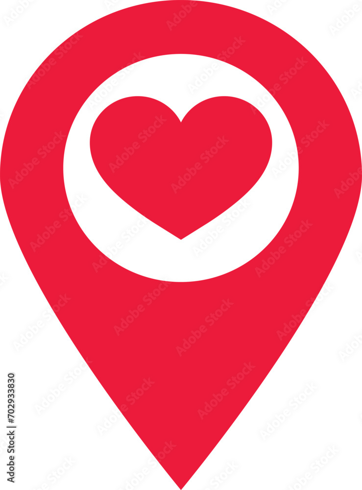 Poster red map pointer with heart icon . red location pin icon with heart . vector illustration