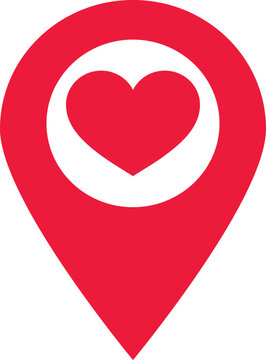 Red map pointer with heart icon . Red location pin icon with heart . Vector illustration