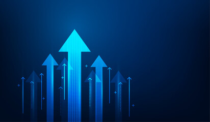 business arrow up growth digital technology on dark blue background. business investment to success. financial data graph strategy.market chart profit money. vector illustration hi-tech.