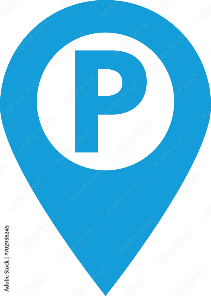 Poster blue map pointer with parking sign . location mark symbol . destination pointer icon vector