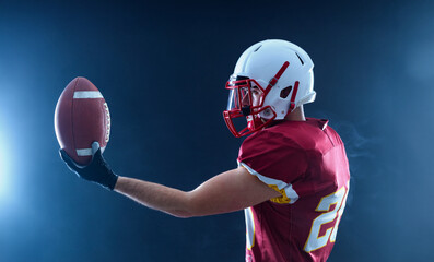 American football player banner for ads. Photo for a sports magazine or website. Picture for...