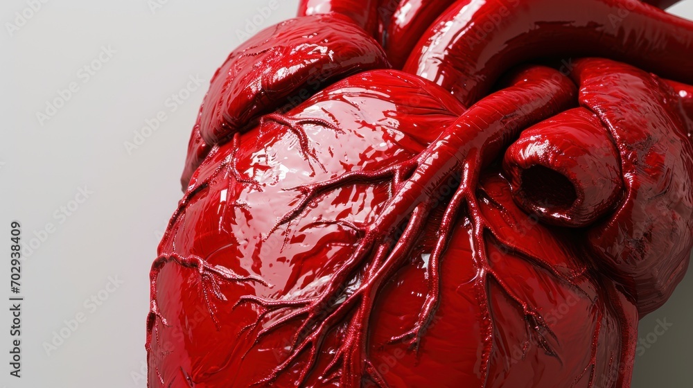 Aufkleber a close up of a red heart shaped object on a white surface with water droplets on the inside of the 