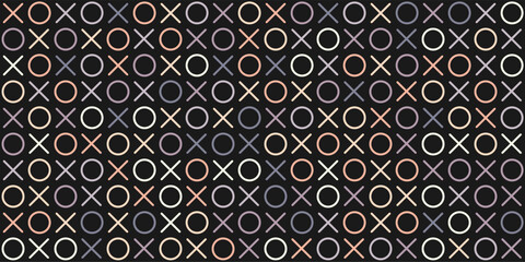 Tic-tac-toe. Seamless pattern of circles and intersecting lines for the design and decoration of textiles, fabrics, packaging, backgrounds, decorations and creative design