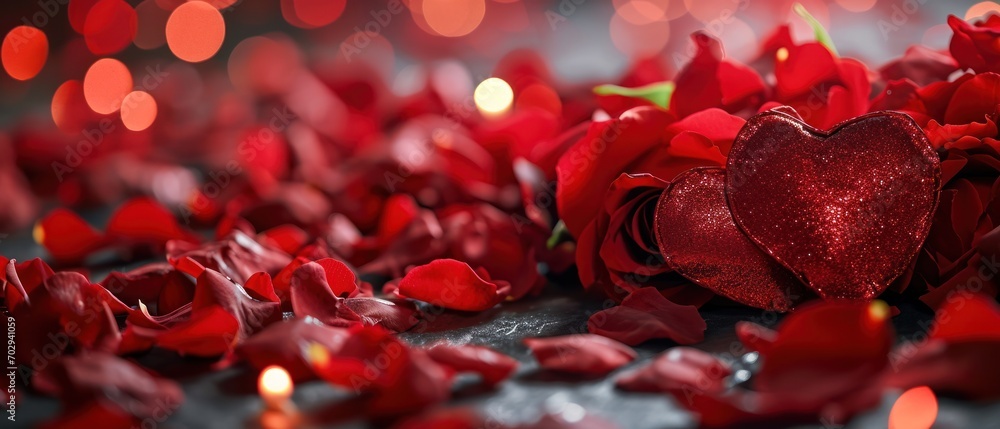 Poster a close up of a red rose with a heart shaped object in the middle of the petals and a candle in the 