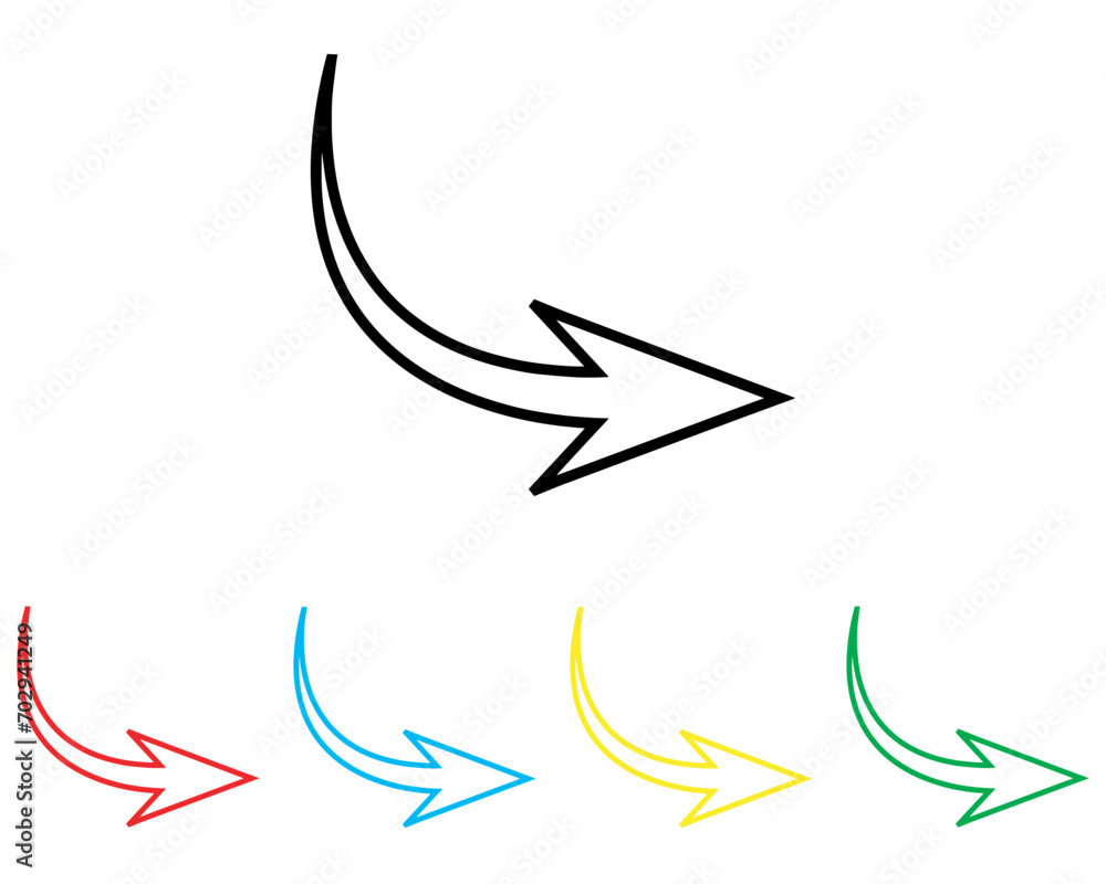 Poster curved arrow icon vector. arrow pointer icon sign symbol in trendy flat style. set elements in color