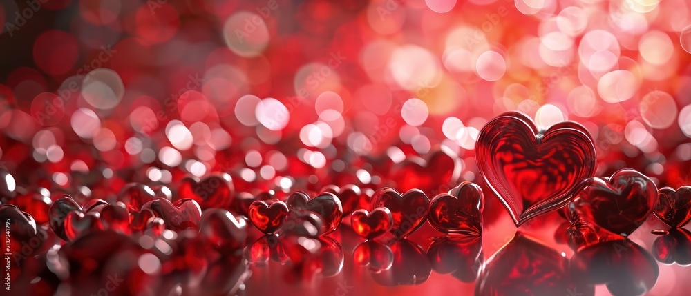 Wall mural  a group of red hearts sitting next to each other on top of a field of red and white hearts in the shape of hearts.