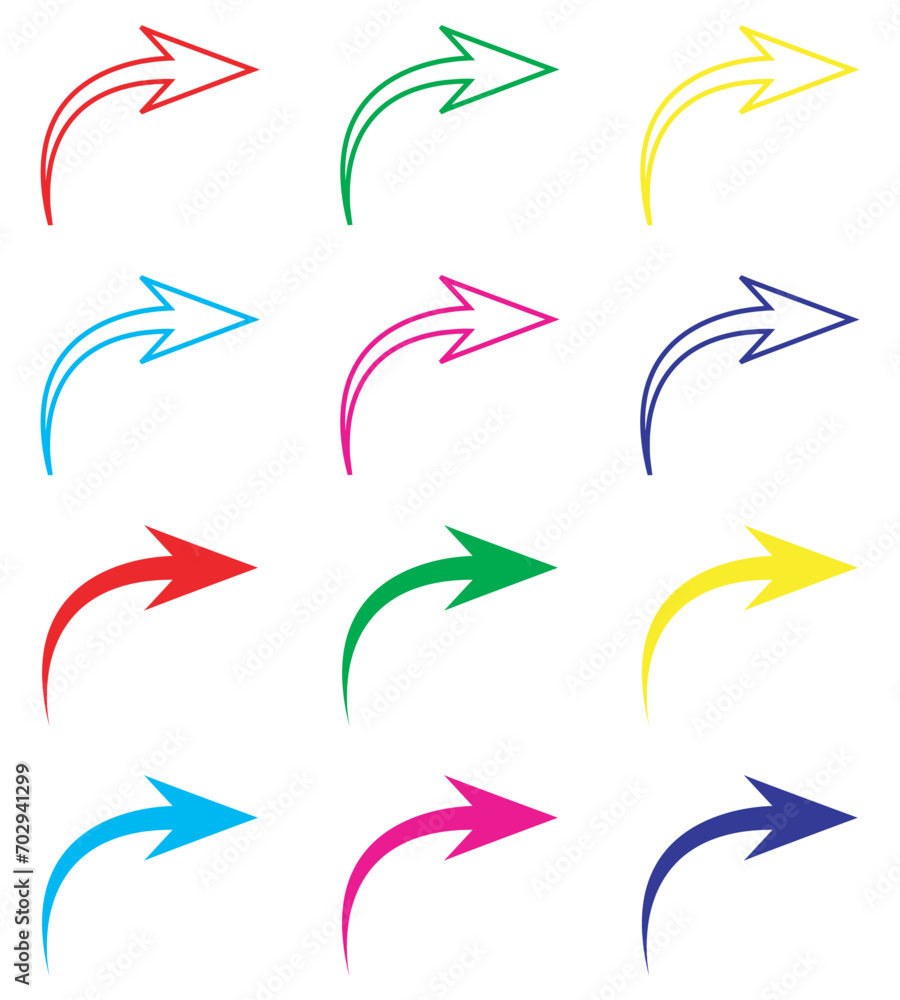 Poster curved arrow icon vector. arrow pointer icon sign symbol in trendy flat style. set elements in color