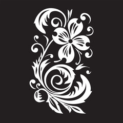 White flower silhouette vector illustration in black background