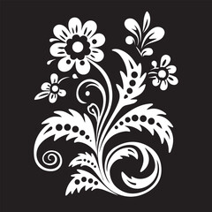 White flower silhouette vector illustration in black background