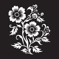 White flower silhouette vector illustration in black background