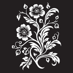 White flower silhouette vector illustration in black background