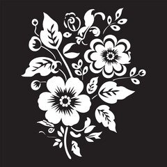 White flower silhouette vector illustration in black background