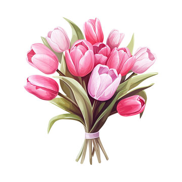Bouquet of pink tulips. AI generated image
