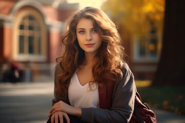 Fototapeta premium Beautiful student girl in college campus