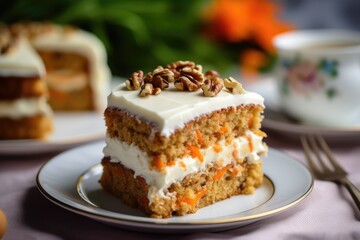 Easter Carrot Cake Topped With Cream Cheese Frosting, Delicious And Festive Dessert