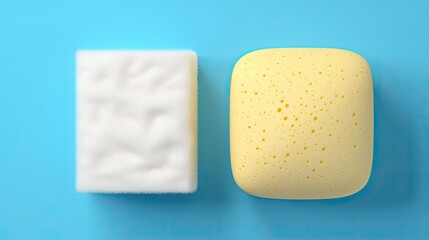  cleaning sponge and soap foam bubbles.