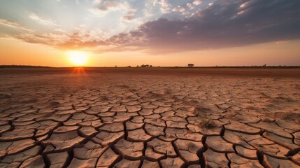 The ground was cracked and dry with a dry brown sky. climate change