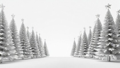 Fototapeta premium silver colored merry christmas tree forest on white 3d rendering