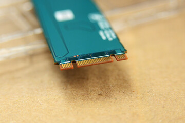 Close-up view of the RAM connector. Soft focus.