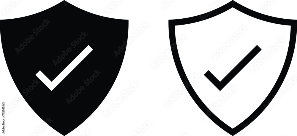 Poster protection icon set in two styles . shield icon with checkmark . security symbol icon vector