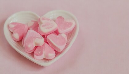heart shaped candy on pink background